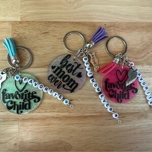 Funny Favorite Child Keychain Set of 3 Glitter Tassel Novelty Mom Gift